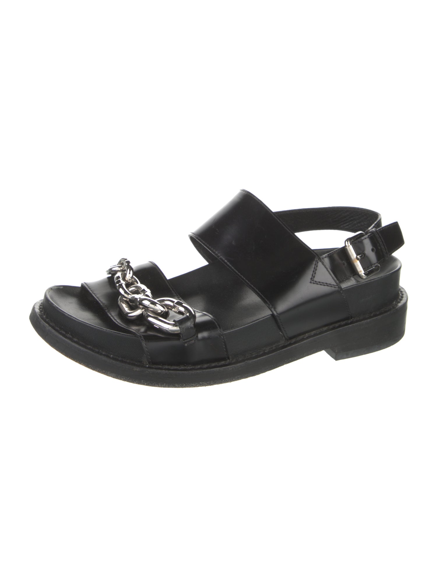 Louis Vuitton Leather Chain-Link Accents Slingback Sandals