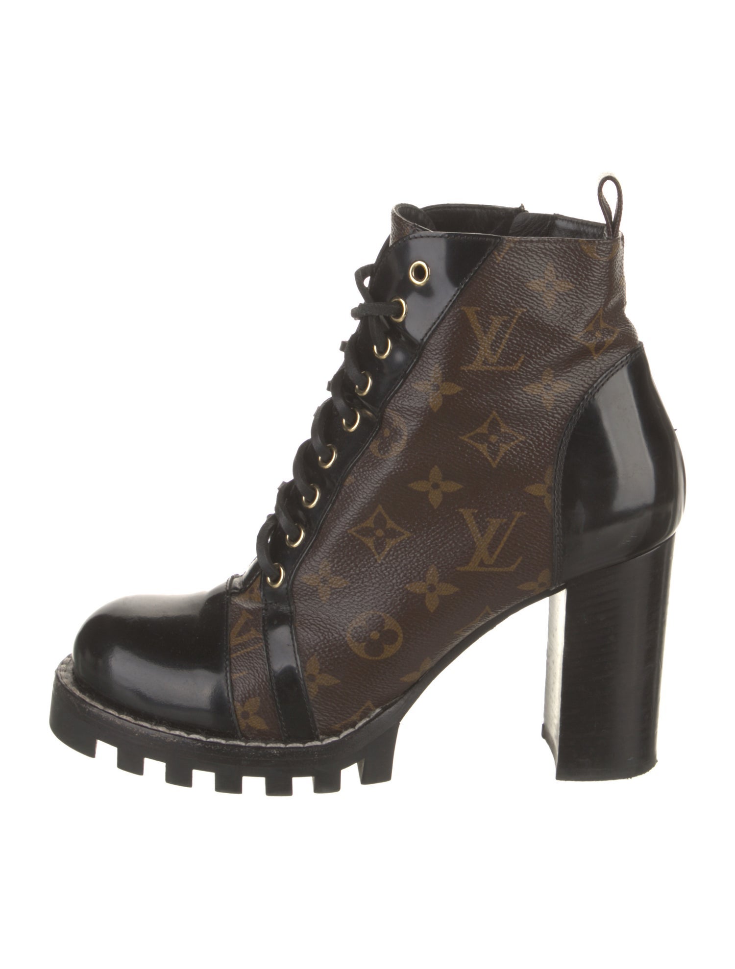 Louis Vuitton Monogram Pattern Leather Trim Embellishment Combat Boots