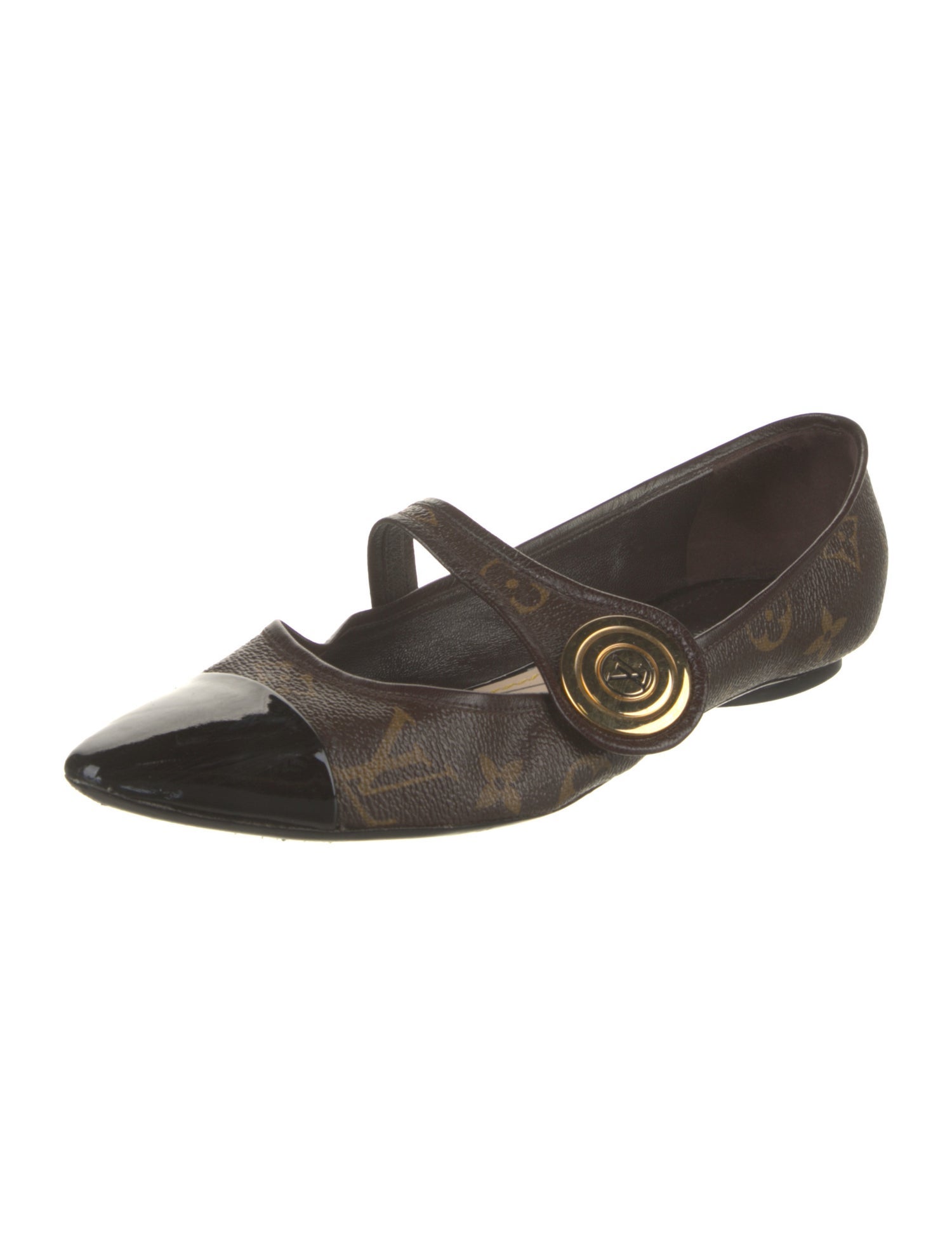 Louis Vuitton LV Monogram Leather Trim Embellishment Mary Jane Flats