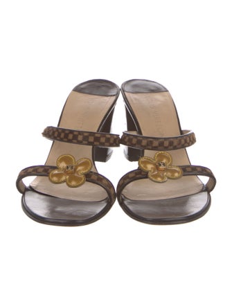 Louis Vuitton Damier Ebene Pattern Leather Slides