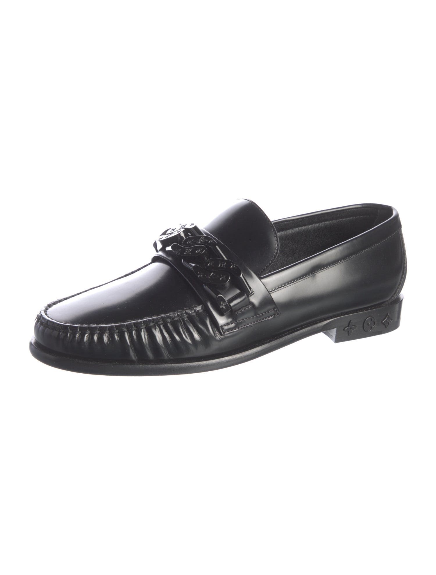 Louis Vuitton Leather Chain-Link Accents Dress Loafers