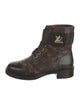 Louis Vuitton LV Monogram Leather Trim Embellishment Combat Boots