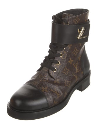 Louis Vuitton LV Monogram Leather Trim Embellishment Combat Boots