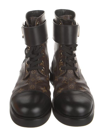 Louis Vuitton LV Monogram Leather Trim Embellishment Combat Boots