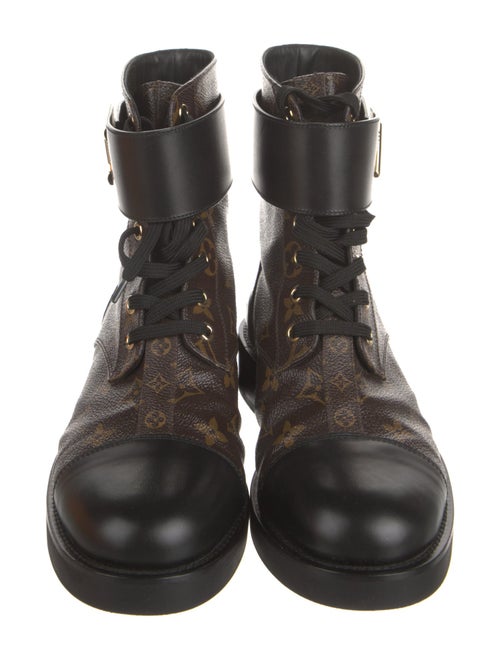 Louis Vuitton LV Monogram Leather Trim Embellishment Combat Boots