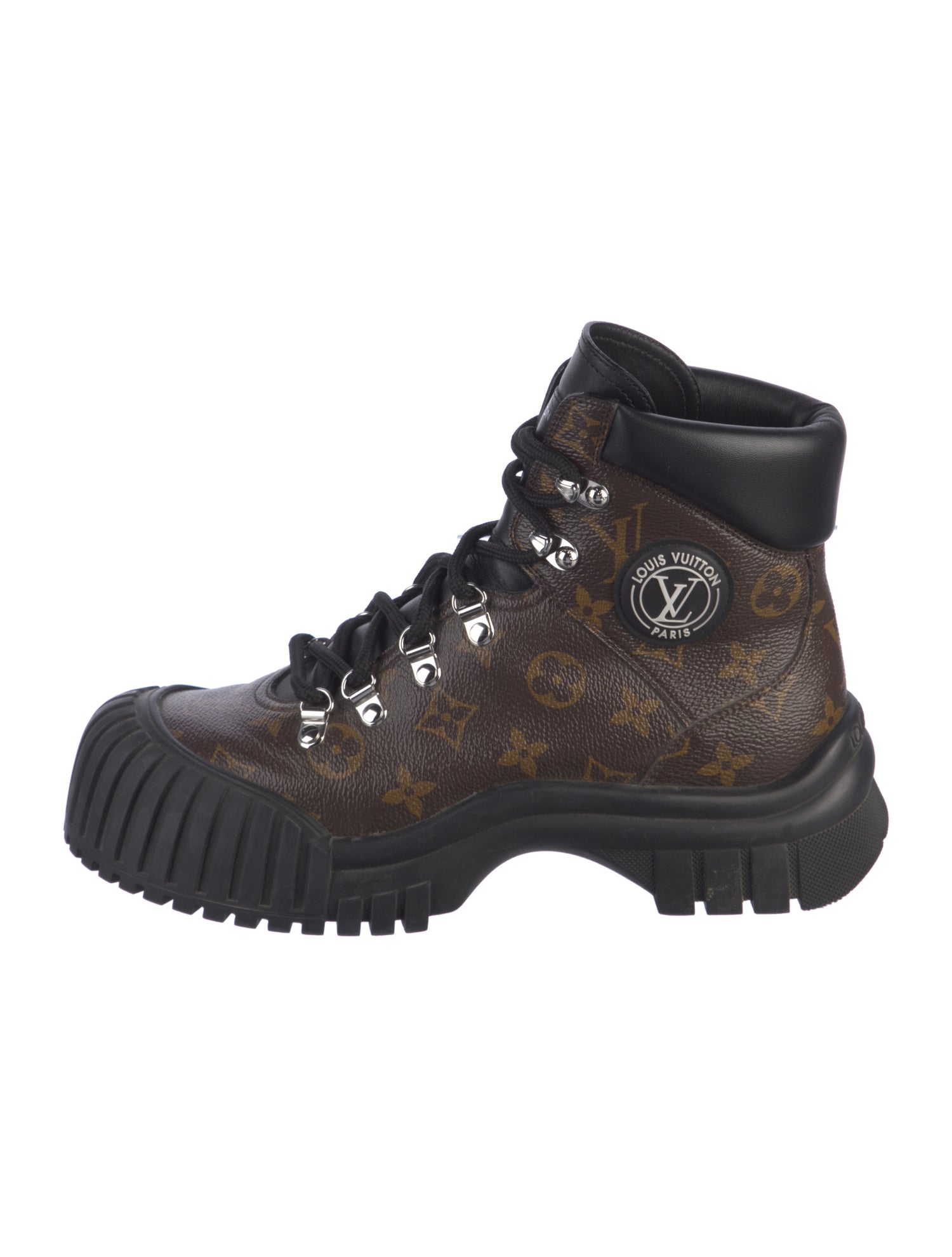 Louis Vuitton LV Monogram Leather Trim Embellishment Combat Boots