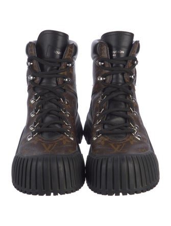 Louis Vuitton LV Monogram Leather Trim Embellishment Combat Boots