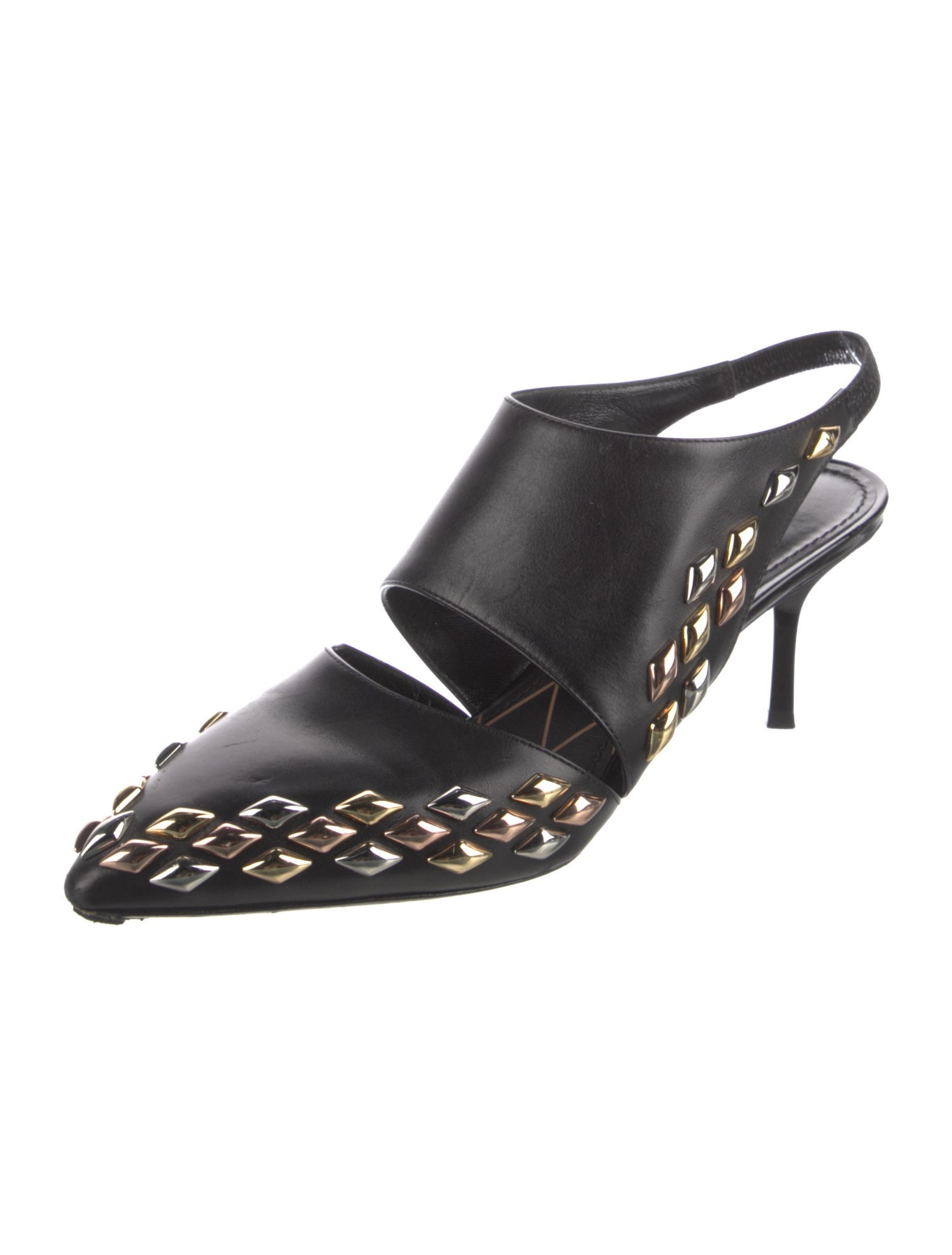 Louis Vuitton Leather Studded Accents Slingback Pumps