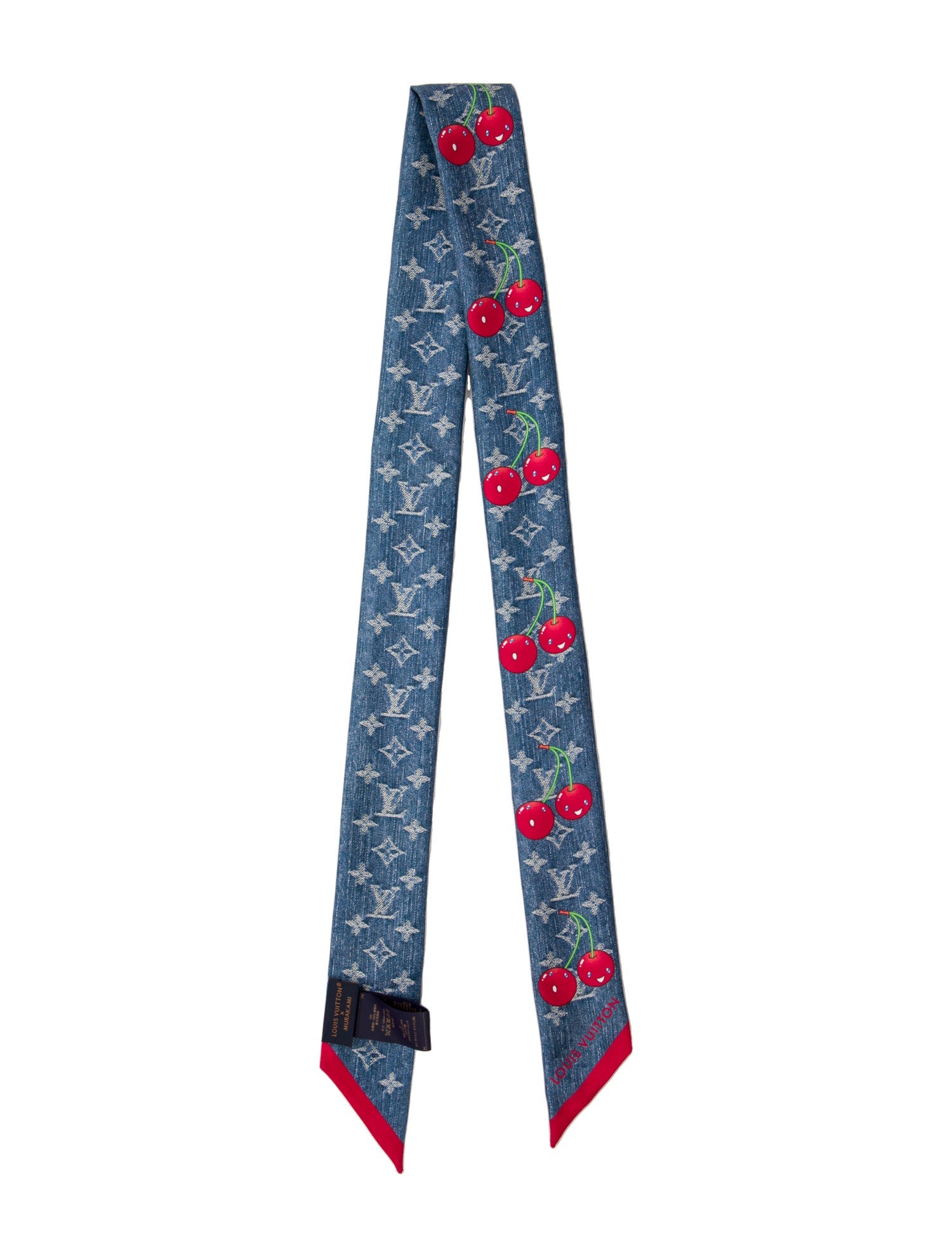 Louis Vuitton x Takashi Murakami Denim Monogram Cerise Silk Bandeau