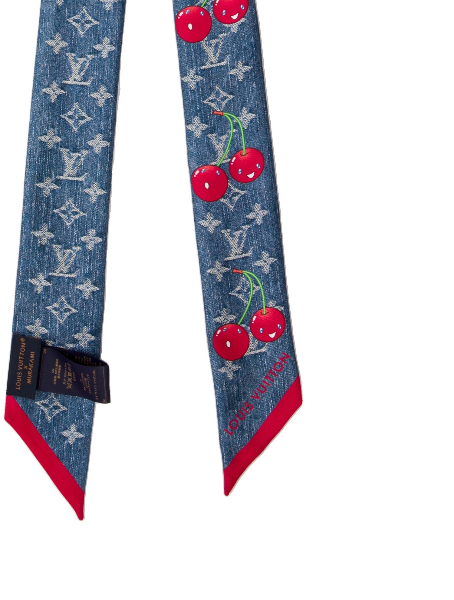 Louis Vuitton x Takashi Murakami Denim Monogram Cerise Silk Bandeau
