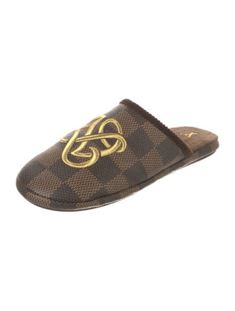 Louis Vuitton Damier Ebene Pattern Embroidered Accent Slippers
