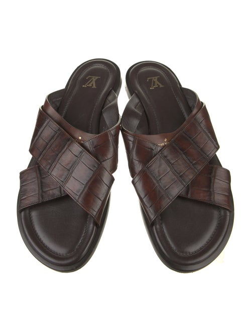 Louis Vuitton 2016 Foch Crocodile Embossed Slides