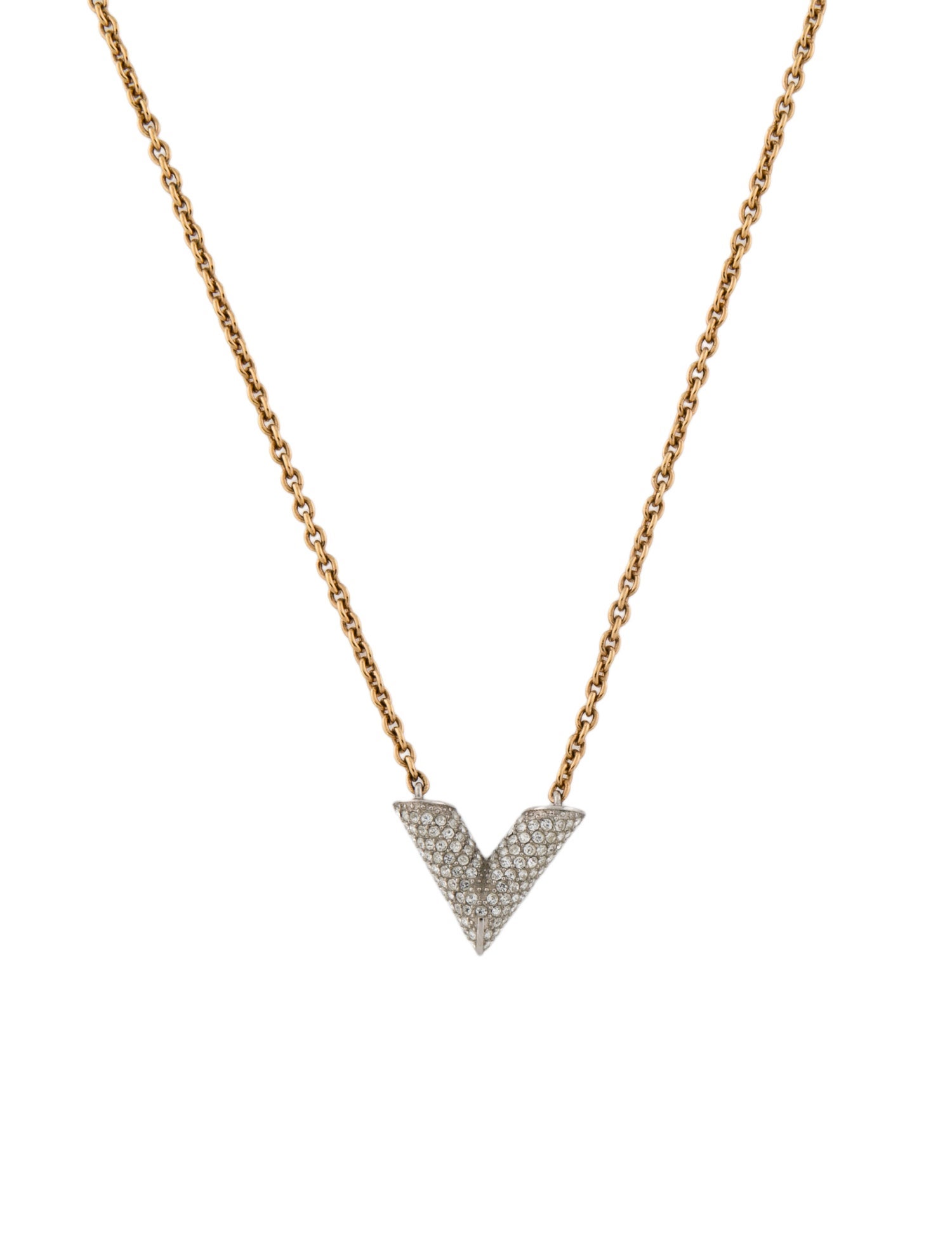 Louis Vuitton Crystal Essential V Pendant Necklace