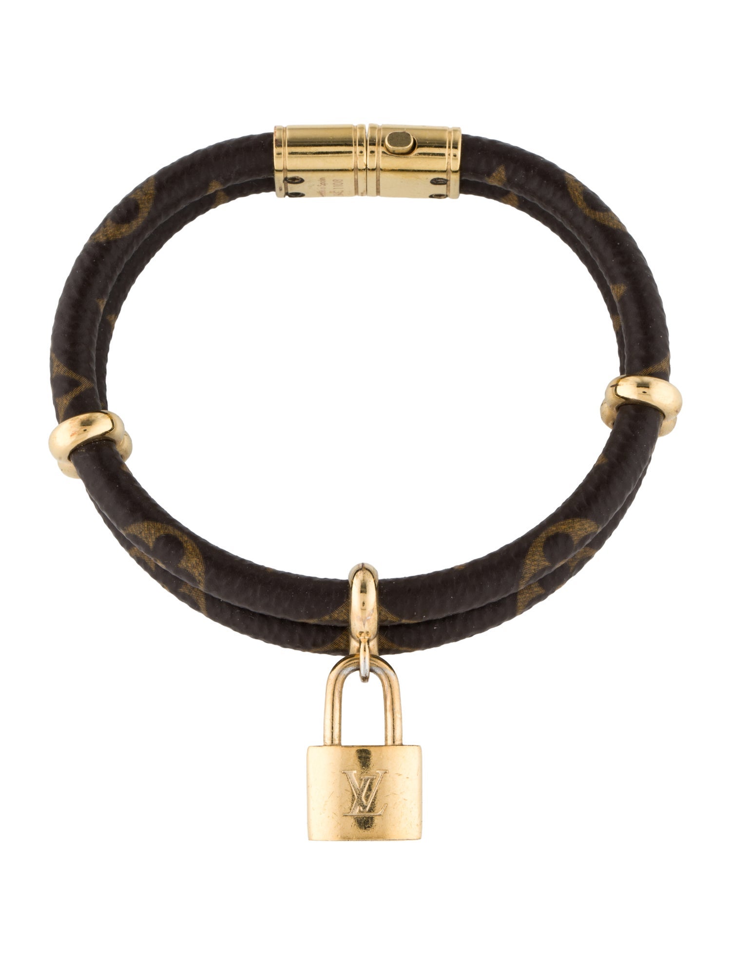 Louis Vuitton Leather Keep It Twice Lock Charm Bracelet
