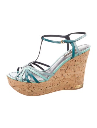 Louis Vuitton Leather Colorblock Pattern T-Strap Sandals