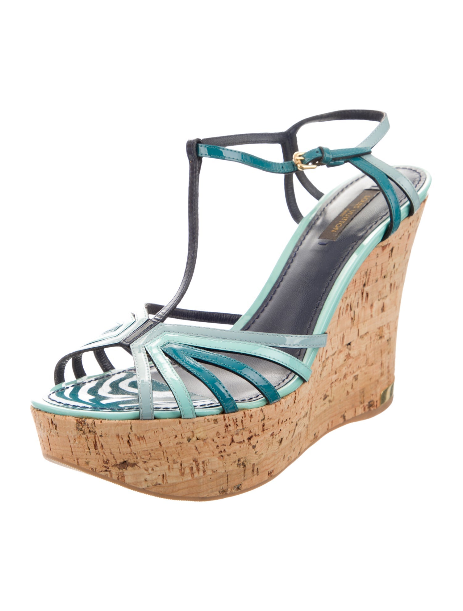 Louis Vuitton Leather Colorblock Pattern T-Strap Sandals