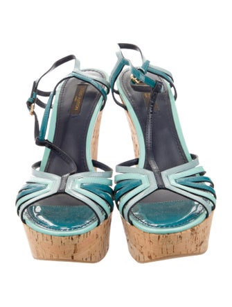 Louis Vuitton Leather Colorblock Pattern T-Strap Sandals