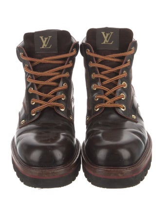 Louis Vuitton Leather Printed Lace-Up Boots