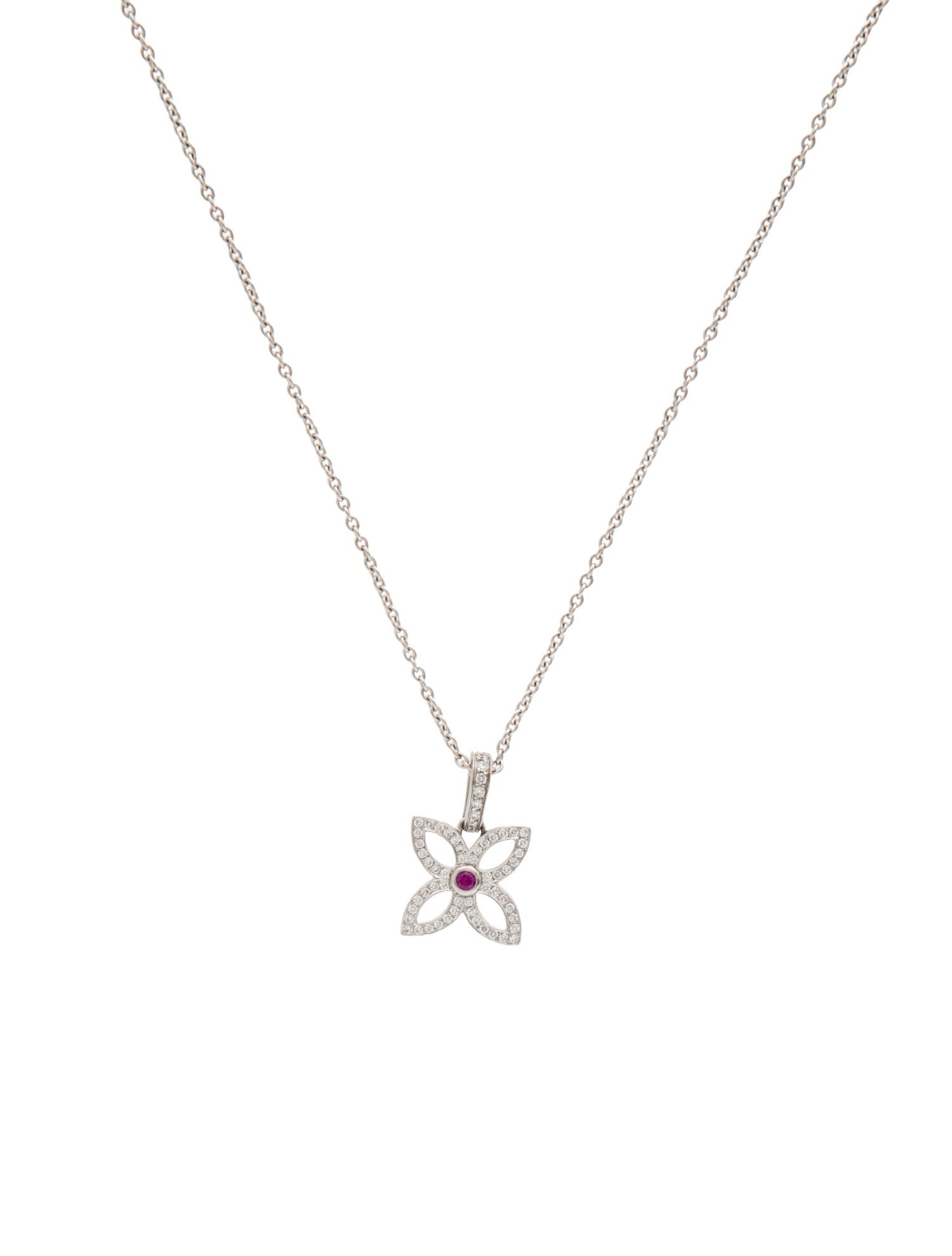 Louis Vuitton 18K Pink Sapphire & Diamond Flower Pendant Necklace
