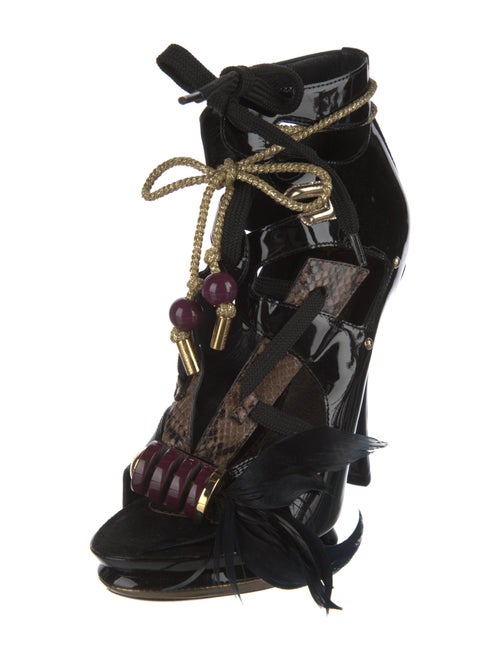 Louis Vuitton Patent Leather Feather Trim Gladiator Sandals