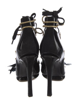 Louis Vuitton Patent Leather Feather Trim Gladiator Sandals