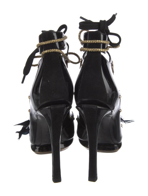 Louis Vuitton Patent Leather Feather Trim Gladiator Sandals