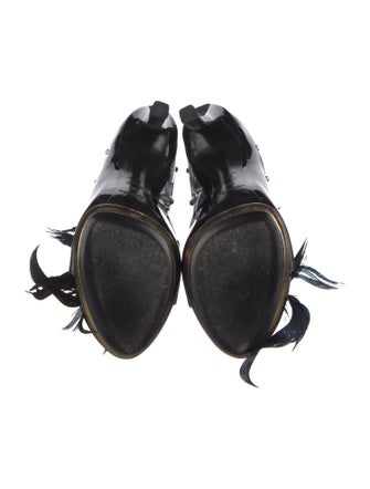 Louis Vuitton Patent Leather Feather Trim Gladiator Sandals