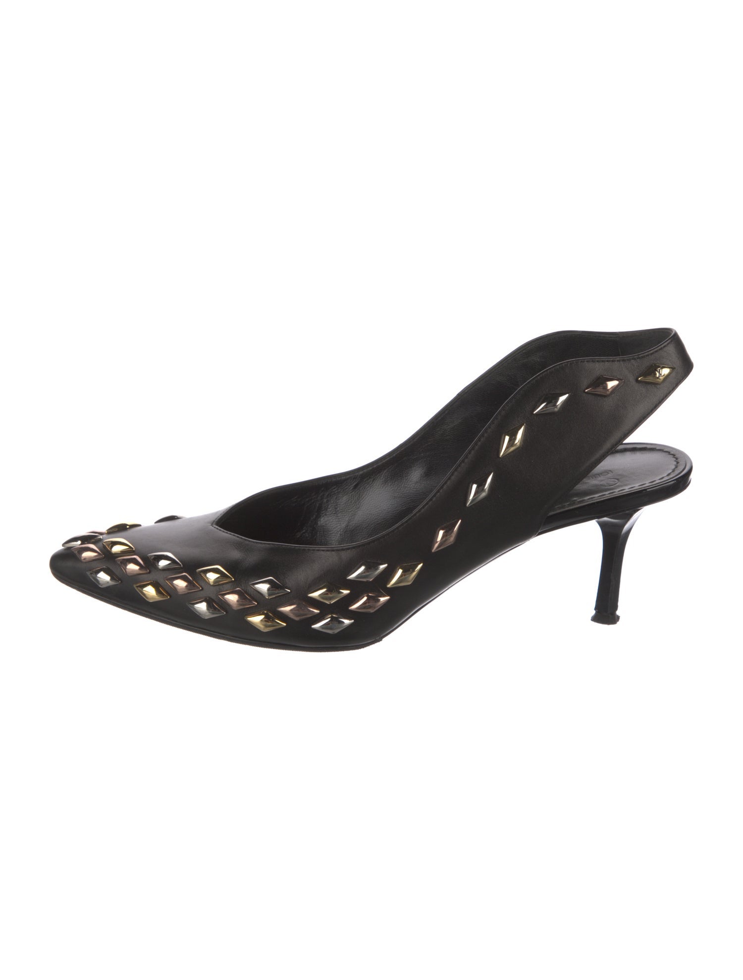 Louis Vuitton Leather Studded Accents Slingback Pumps