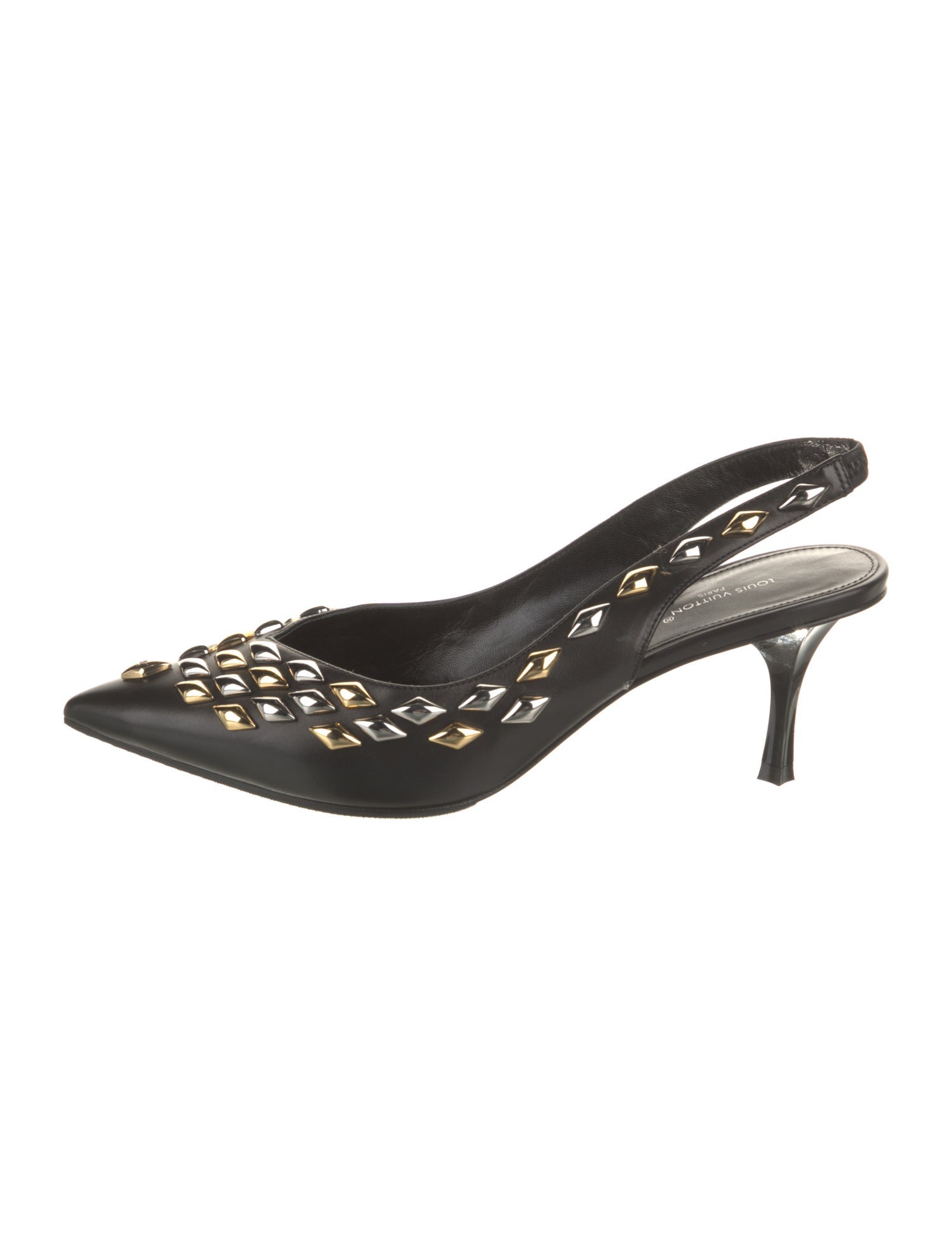 Louis Vuitton Leather Studded Accents Slingback Pumps