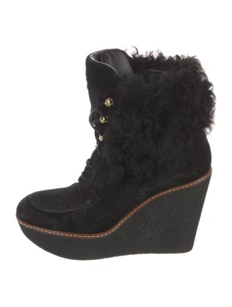 Louis Vuitton Suede Fur Trim Lace-Up Boots