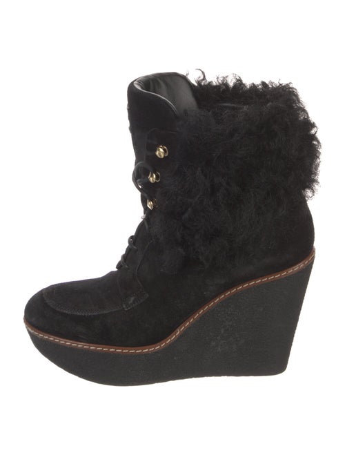 Louis Vuitton Suede Fur Trim Lace-Up Boots