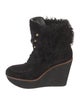 Louis Vuitton Suede Fur Trim Lace-Up Boots