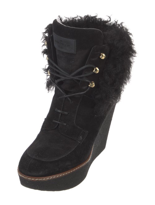 Louis Vuitton Suede Fur Trim Lace-Up Boots