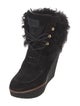 Louis Vuitton Suede Fur Trim Lace-Up Boots