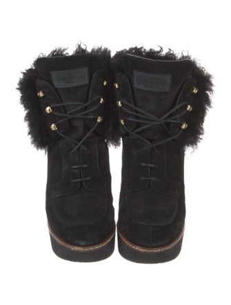 Louis Vuitton Suede Fur Trim Lace-Up Boots