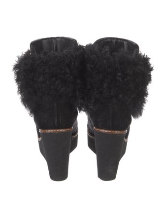 Louis Vuitton Suede Fur Trim Lace-Up Boots