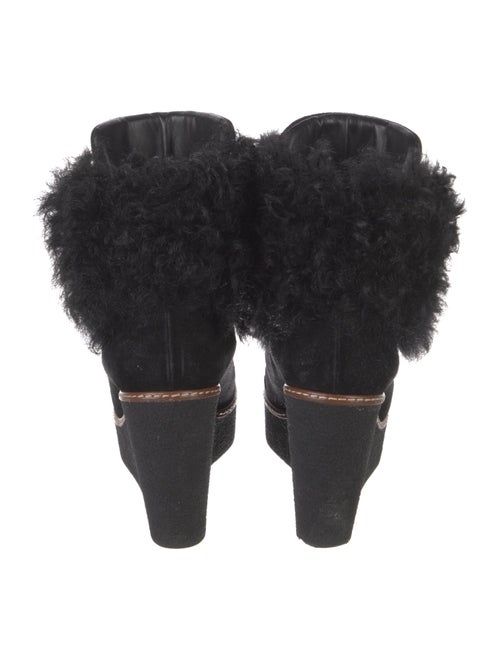 Louis Vuitton Suede Fur Trim Lace-Up Boots