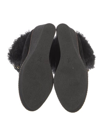 Louis Vuitton Suede Fur Trim Lace-Up Boots