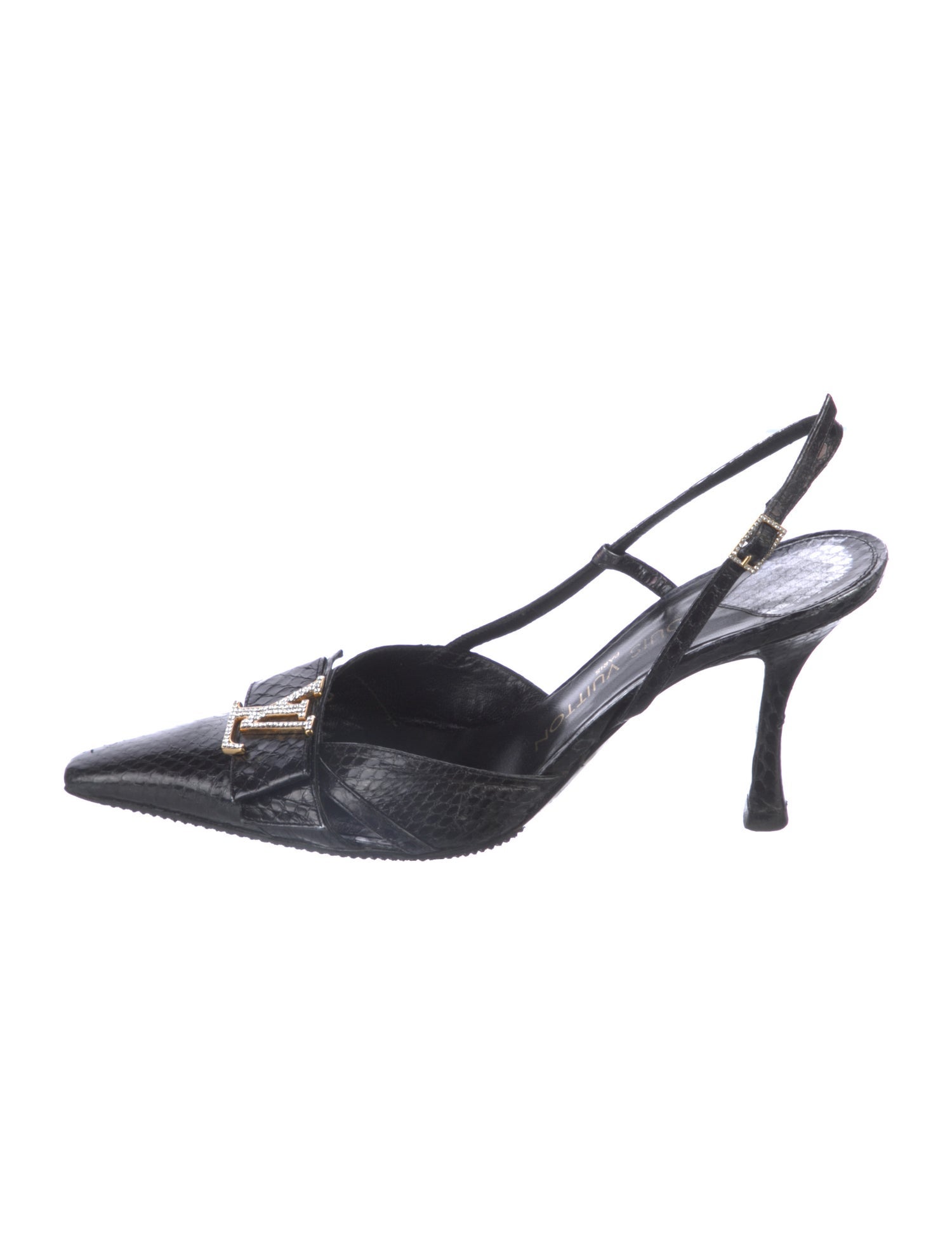 Louis Vuitton Snakeskin Crystal Embellishments Slingback Pumps