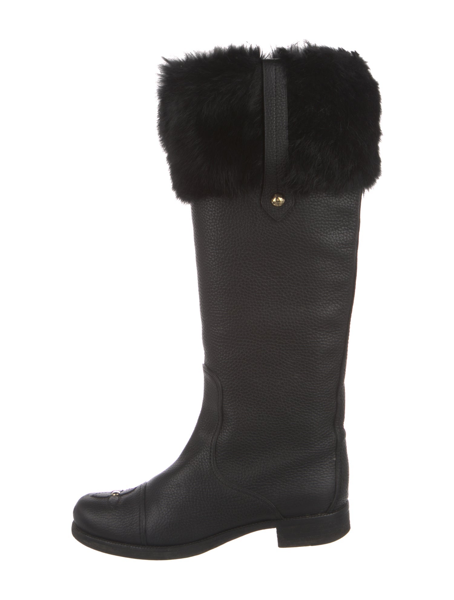 Louis Vuitton Leather Fur Trim Riding Boots