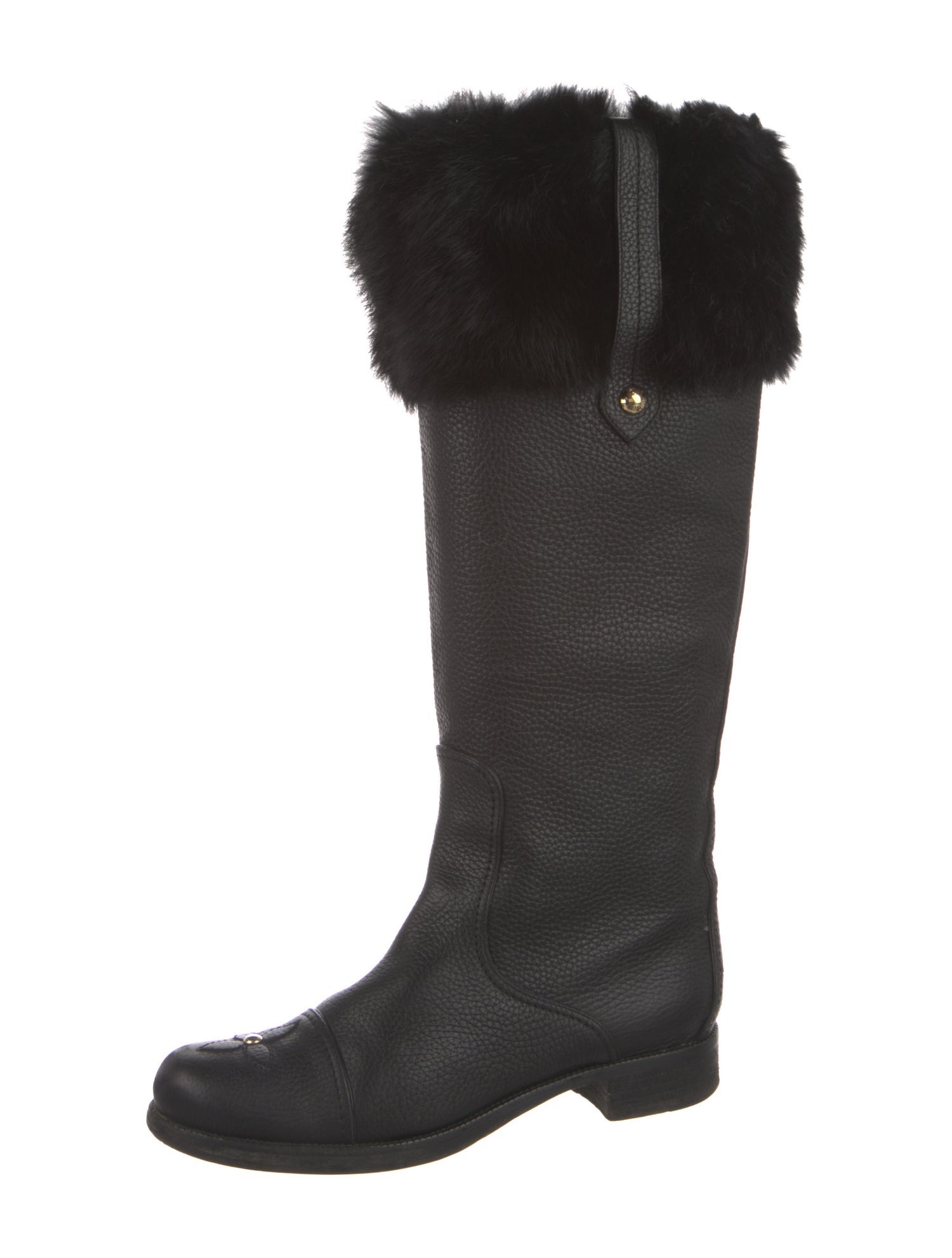 Louis Vuitton Leather Fur Trim Riding Boots