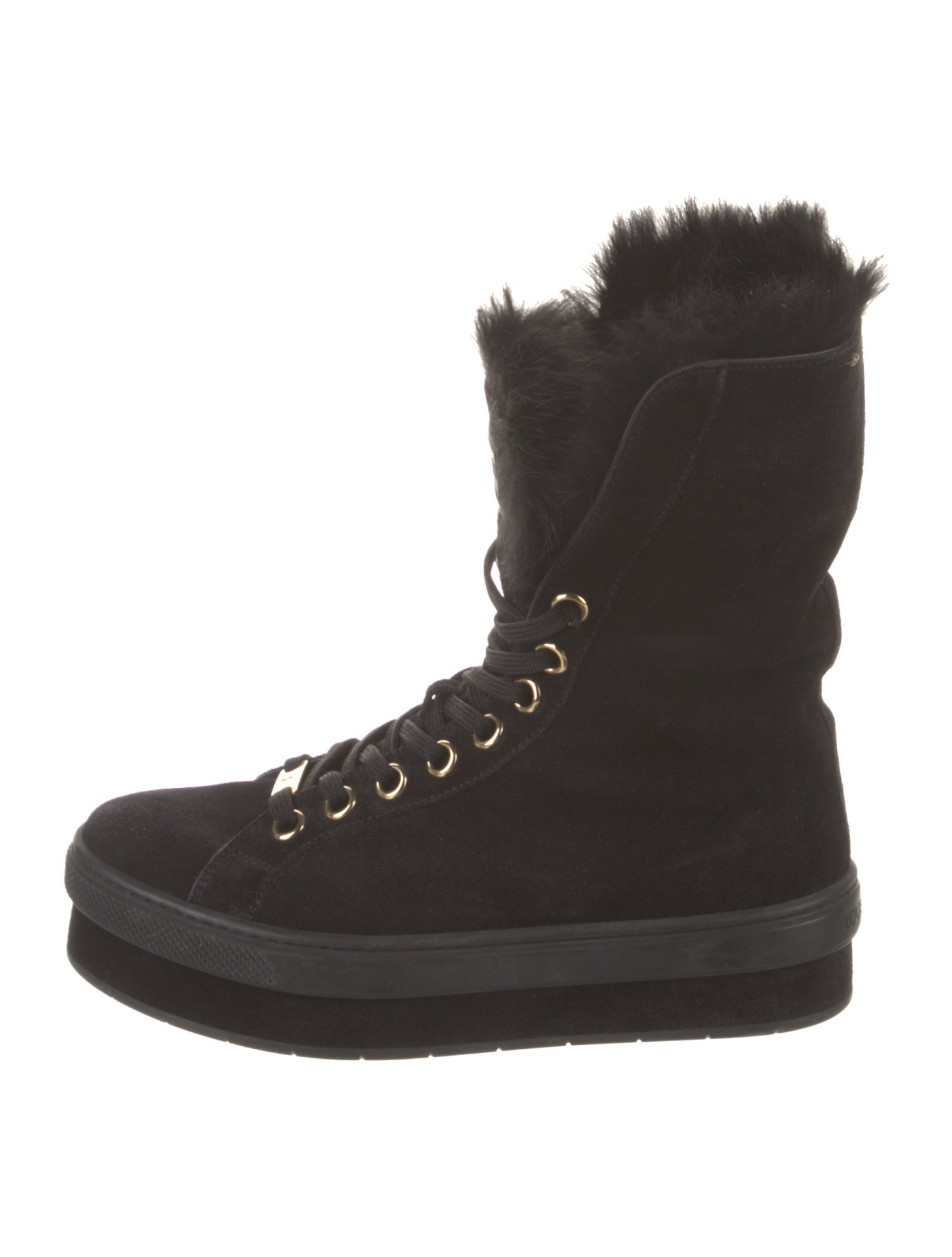 Louis Vuitton Suede Fur Trim Combat Boots