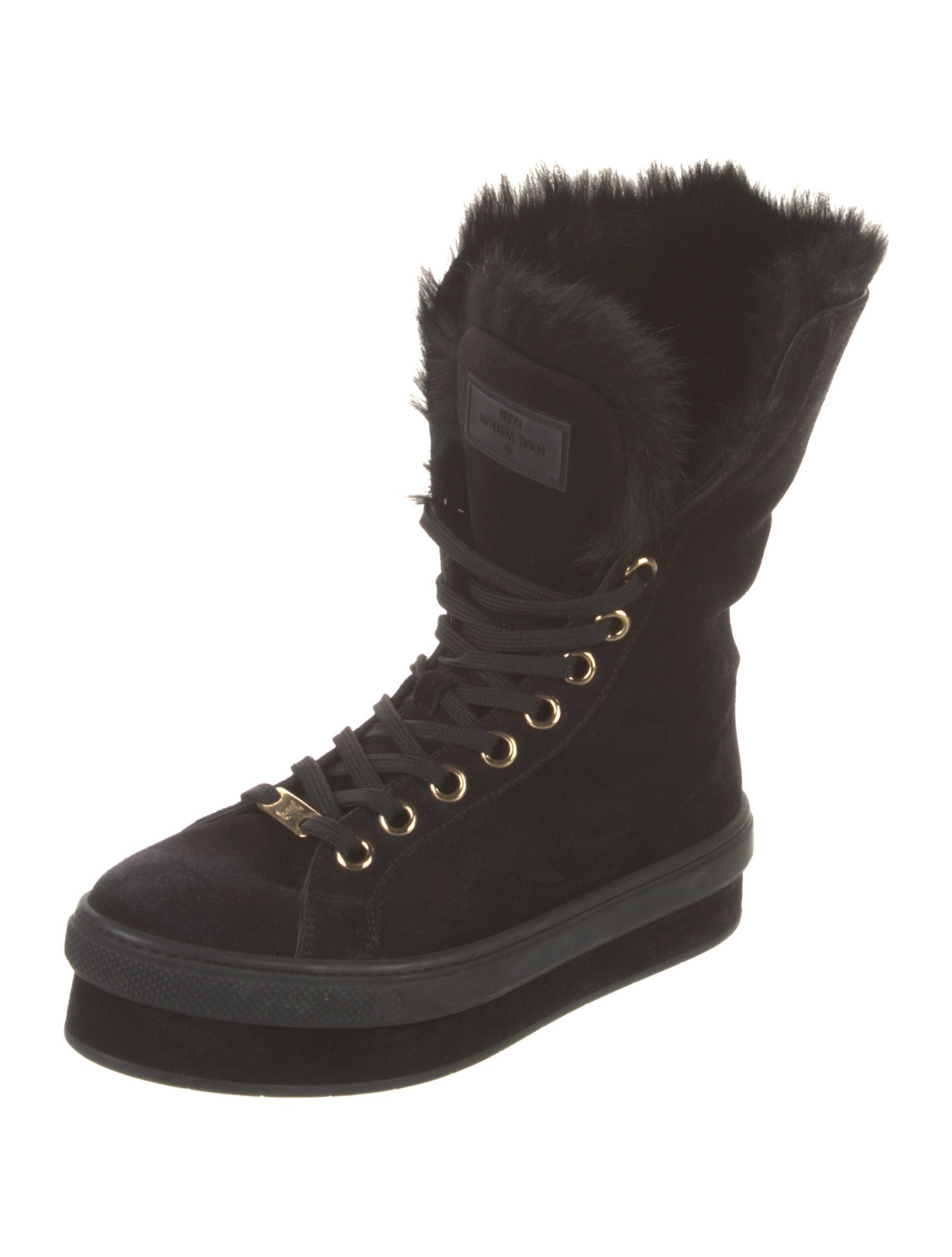 Louis Vuitton Suede Fur Trim Combat Boots