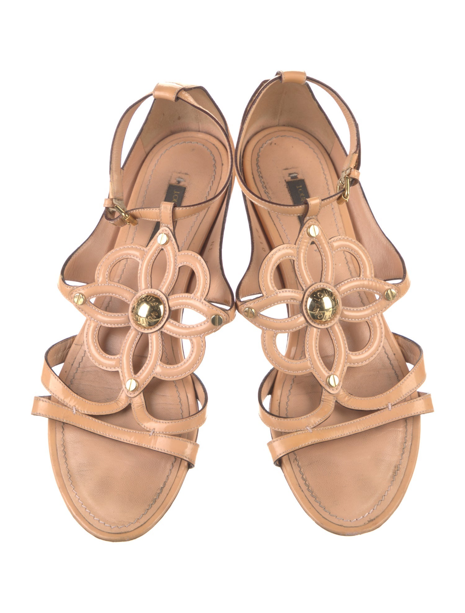 Louis Vuitton Patent Leather Studded Accents Gladiator Sandals