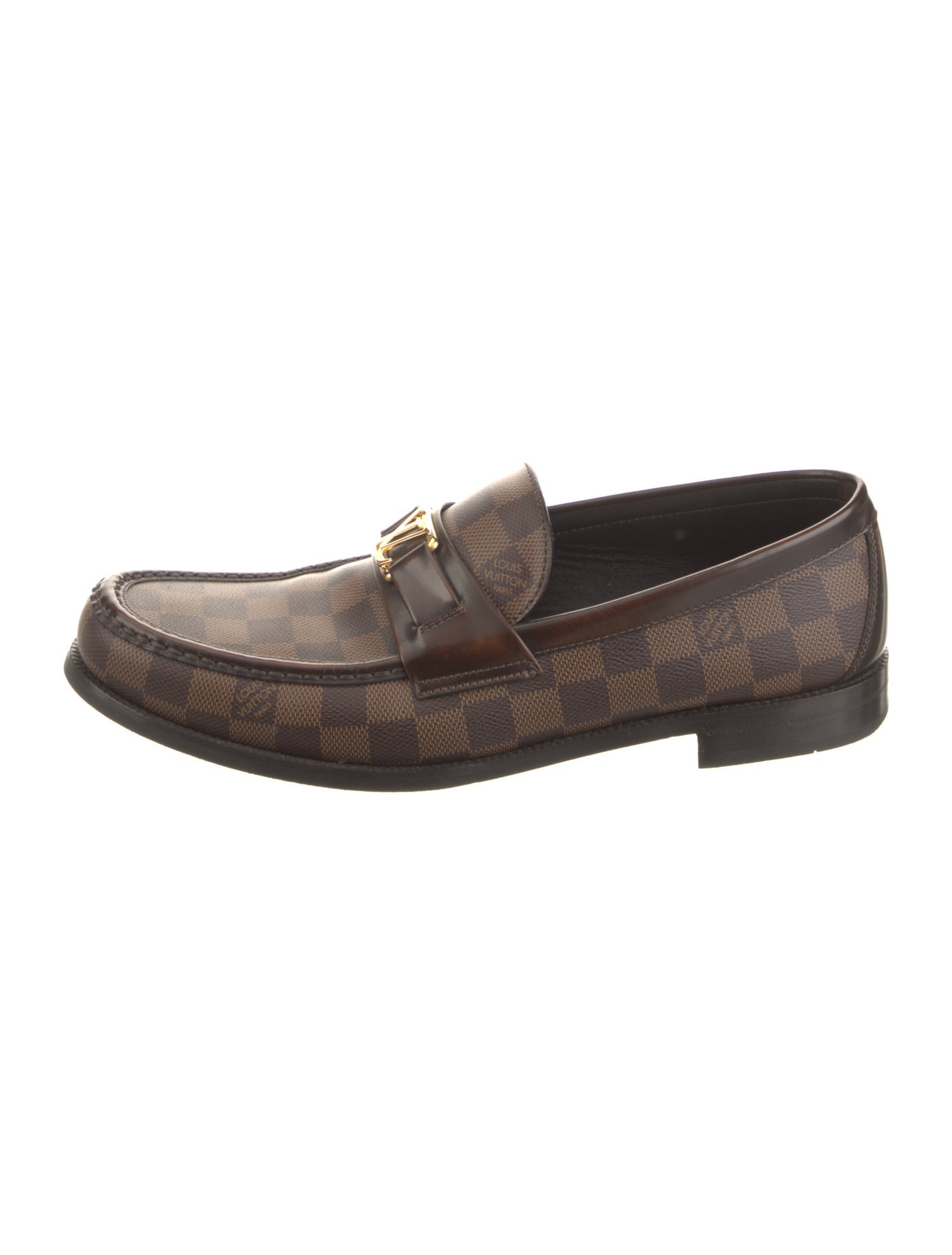 Louis Vuitton Damier Ebene Pattern Leather Trim Embellishment Loafers