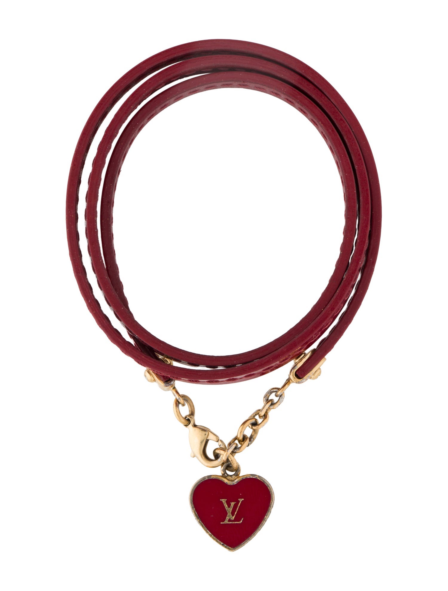Louis Vuitton Enamel Heart LV Patent Commit Pomme D'Amour Wrap Bracelet