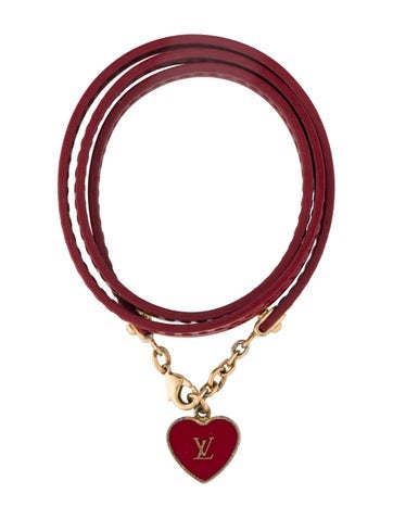 Louis Vuitton Charm Enamel Heart LV Patent Commit Pomme D'Amour Wrap Bracelet