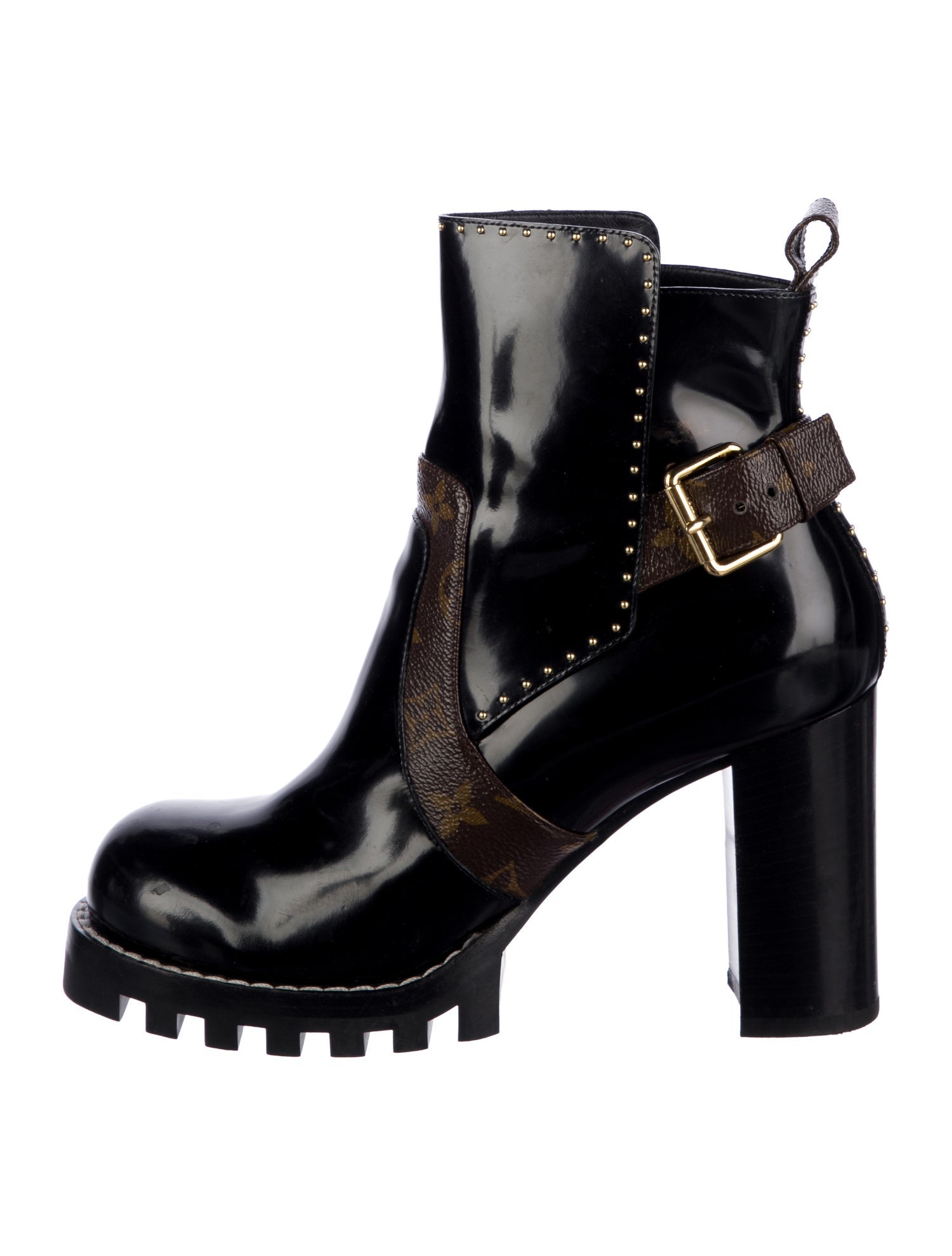 Louis Vuitton Monogram Pattern Patent Leather Boots