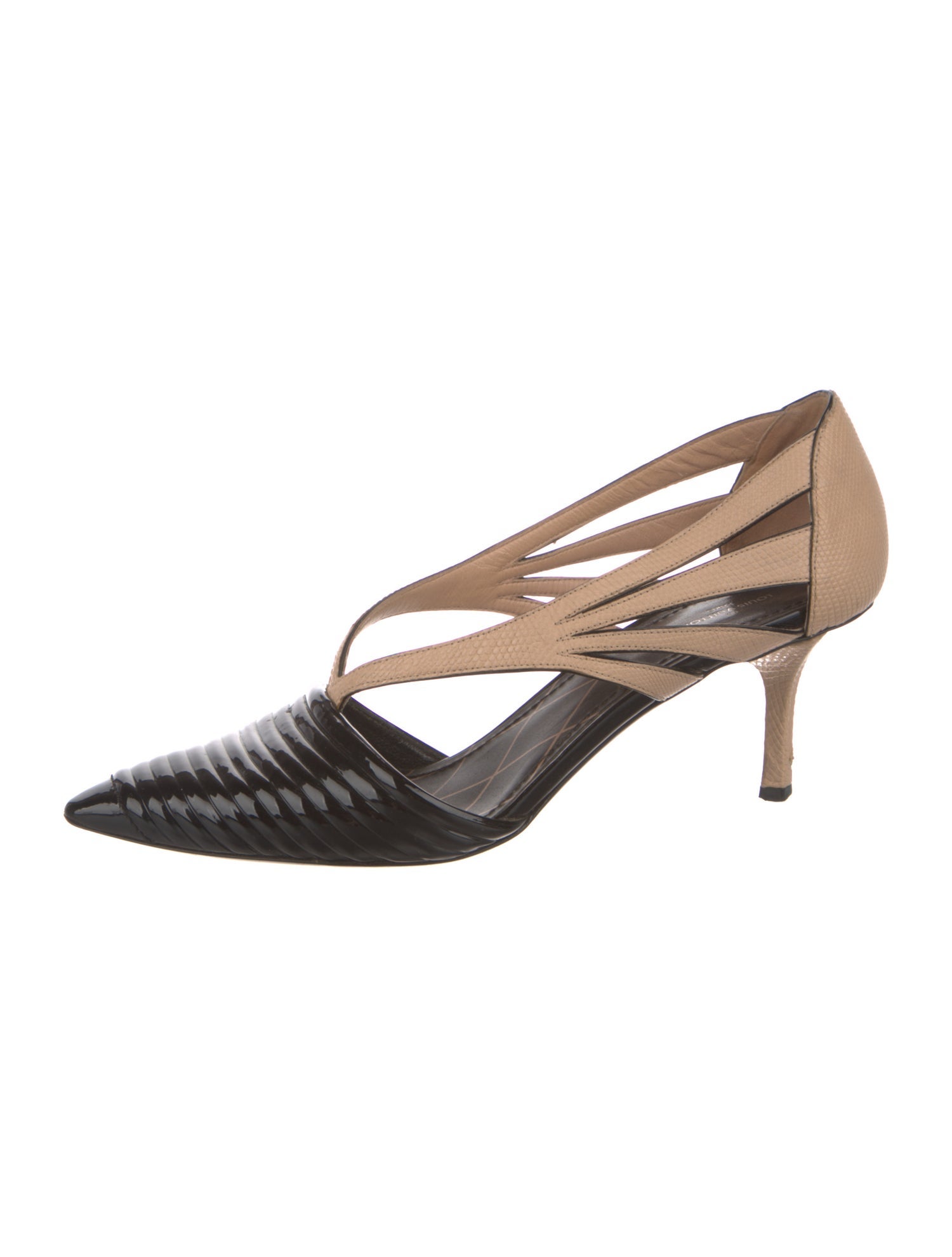 Louis Vuitton Patent Leather Cutout Accent T-Strap Pumps