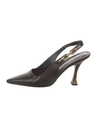 Louis Vuitton Leather Chain-Link Accents Slingback Pumps